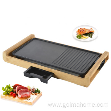 2 in 1 no smoke aluminium barbecue temperature controlled electric grill bamboo griddle